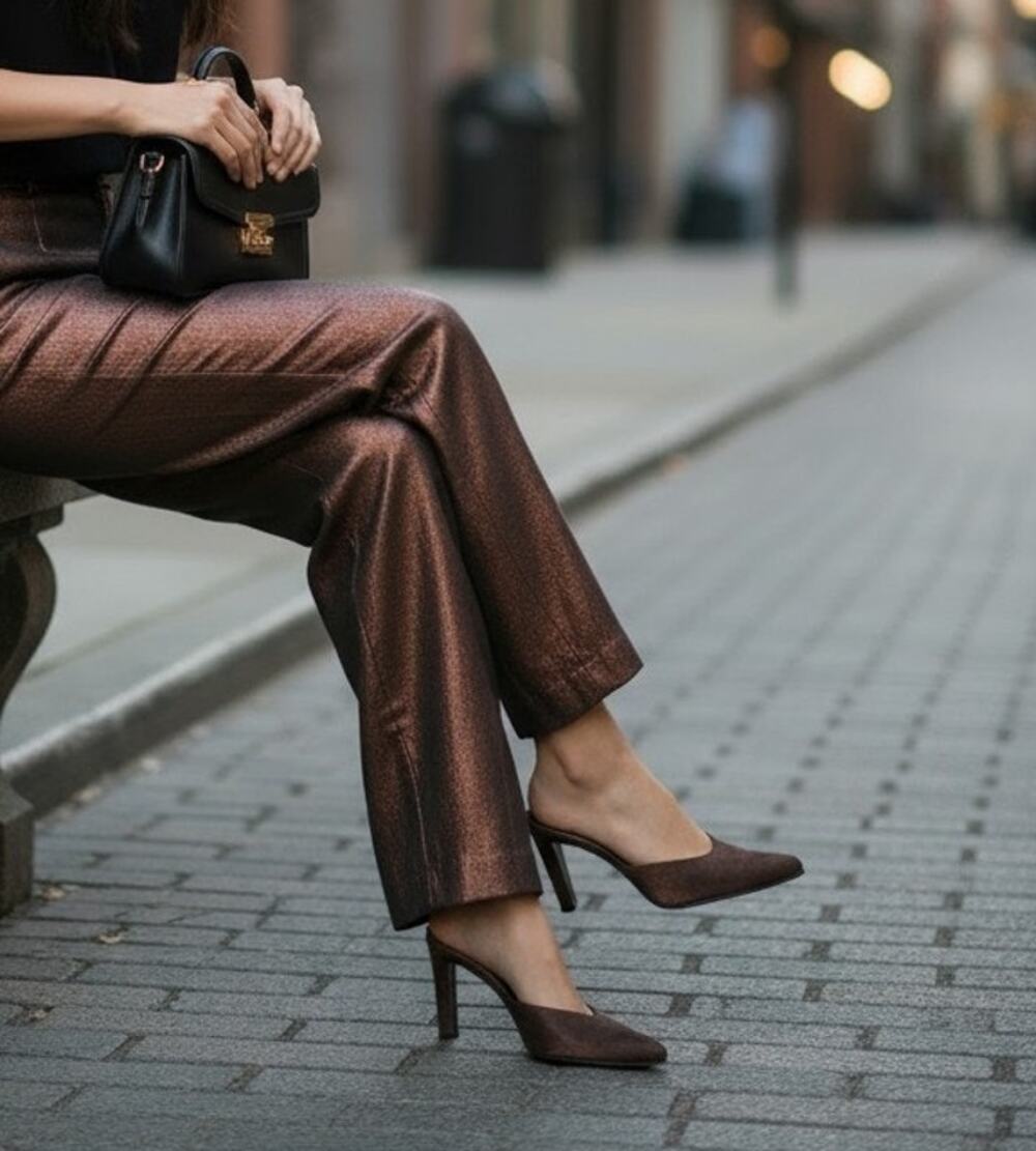 Kenneth Cole New York Shimmering Metallic Bronze Pointed Toe Mule Heels Size 9.5